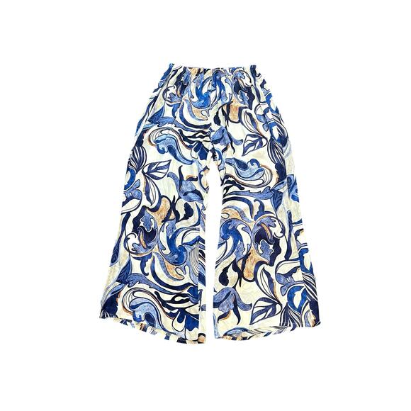 Bryn Walker Wide Leg Pants Size XXL Blue White Floral comfort Coastal Travel - Picture 2 of 8